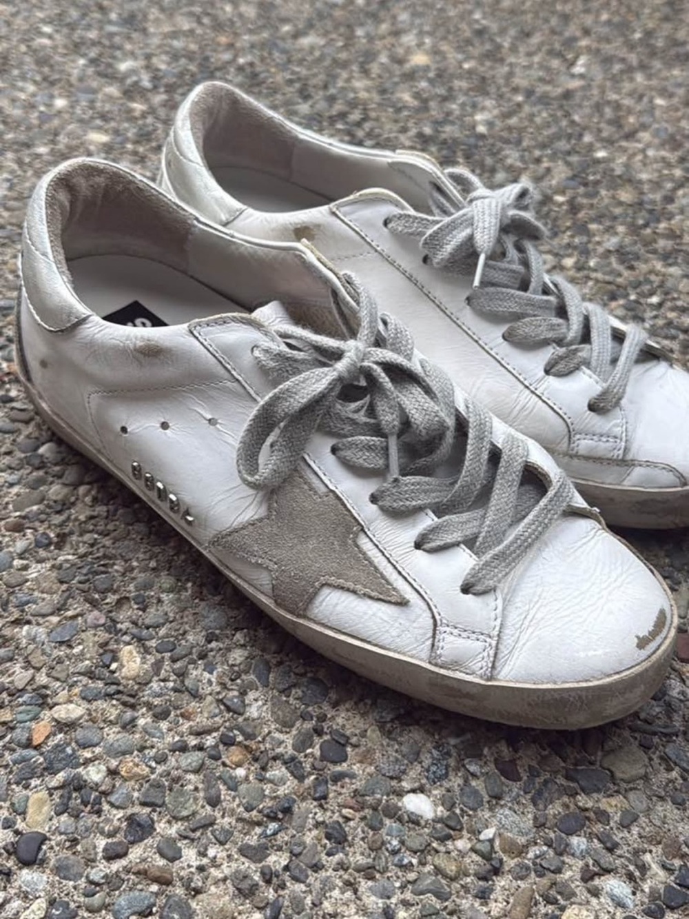 Golden Goose White Leather Women's Lace-Up Sneakers with Gray Suede Star